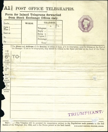 Stamp of Great Britain » Telegraphs 1885 6d Pale Lilac WITH 9 DOT FLORET on stock exch