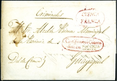 Stamp of Ecuador » Pre-Adhesive Covers 1852 REGISTERED cover to Guayaquil with superb red