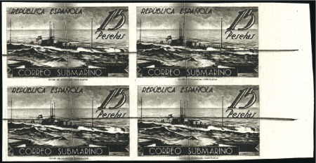Stamp of Spain 1938 Submarine: 6 values in black in marginal bloc