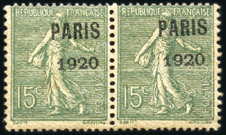 Stamp of France » Préoblitérés 1920-22 POSTES PARIS 1920 15c avec surcharge dépla