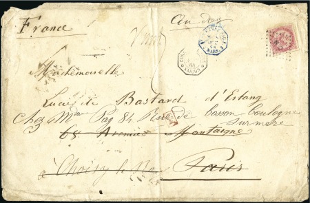 Stamp of Colonies françaises » Cochinchine 1868 Enveloppe pour la France avec Aigle 80c obl. 