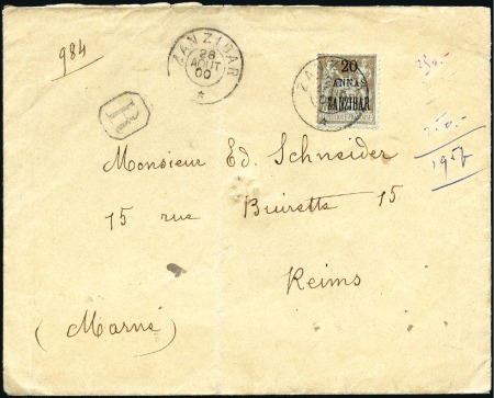 Stamp of Colonies françaises » Zanzibar (Poste française) 1896-1900 Deux lettres recommandées de 1900 pour l