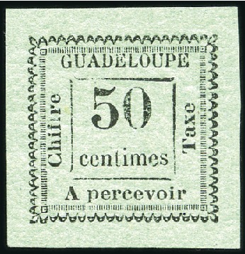 Stamp of Colonies françaises » Guadeloupe 1884 Taxe n°12a vert-bleu, neuf, TB, signé A.Brun 