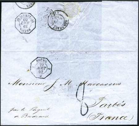 Stamp of France 1860 Pli du Brésil pour Bordeaux avec rarissime cà