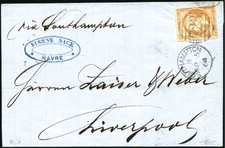 Stamp of France 1864 Lettre du Havre pour Liverpool avec 40c dent.