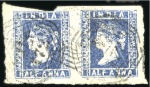 Stamp of India USED IN SINGAPORE: 1854-55 1/2a pair, 1a, 2a and 4