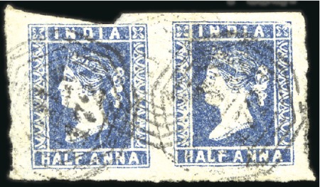 Stamp of India USED IN SINGAPORE: 1854-55 1/2a pair, 1a, 2a and 4