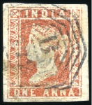 Stamp of India USED IN SINGAPORE: 1854-55 1/2a pair, 1a, 2a and 4