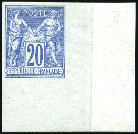 Stamp of France 1876-78 20c non émis, turquoise et non dentelé, en