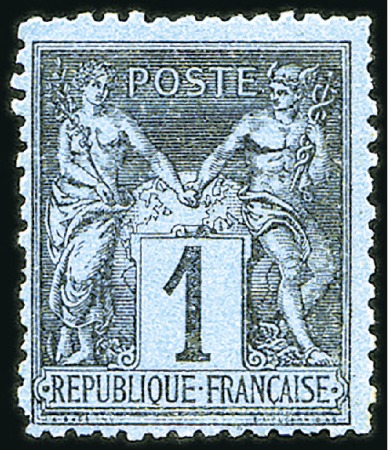 Stamp of France 1877-80 1c BLEU DE PRUSSE, neuf, TB, très rare, si