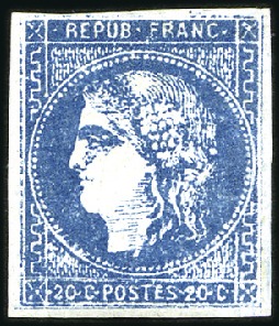 Stamp of France 1871 20c Bordeaux FAUX pour servir dit de Pons, ne
