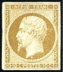 Stamp of France 1852 10c Présidence, bien margé, neuf sans gomme, 