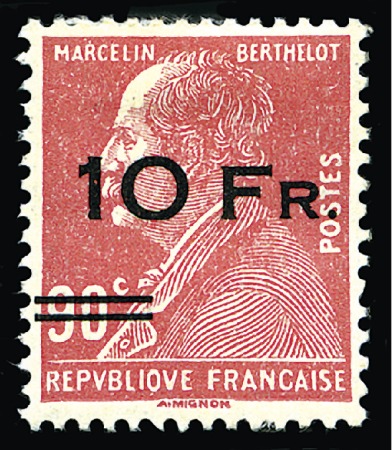 Stamp of France 1928 Ile de France 10F sur 90c et 10F sur 1F50 bdf