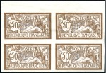 Stamp of France 1900 Merson 40c et 50c, non dentelé en bloc de 4 b