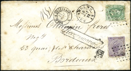 Stamp of Belgium » Belgique. Léopold 1er - Nouveau Type - Affranchissements mixtes, composés, etc. 1F Violet en combinaison avec un 10c vert de 1869,