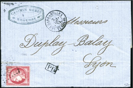 Stamp of Colonies françaises » Levant 1874 Pli avec 80c rose obl. GC5084, càd Les Dardan