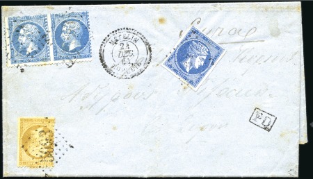 Stamp of Colonies françaises » Levant 1864 Pli de Mételin 24.12.64 avec 20c Empire dent.