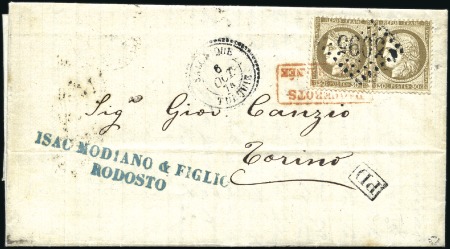 Stamp of Colonies françaises » Levant 1874 Pli de Rodosto pour Turin avec 30c Cérès x2 o