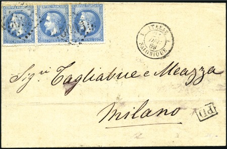 Stamp of Colonies françaises » Levant 1869 GC5095 de Salonique sur 20c Lauré en bande de