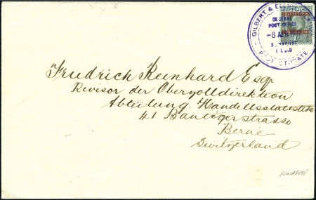 Stamp of Gilbert and Ellice Islands 1911 (Apr 8) Cover from Fanafuti Island to Switzer
