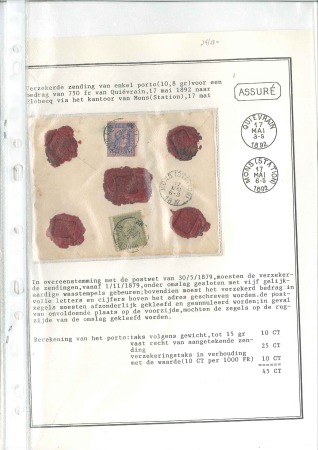 Stamp of Belgium » Belgique. 1893-1900 Armoiries du Royaume et Léopold II fine barbe - Émission Lot de cinq lettres assureés, toutes affranchies a