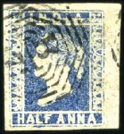 Stamp of India USED IN SINGAPORE: 1854 1/2a to 4a with "B / 172" 