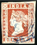 Stamp of India USED IN BURMA: 1854 1a die I and die II with BLUE 