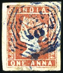 Stamp of India USED IN BURMA: 1854 1a die I and die II with BLUE 
