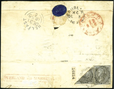 Stamp of Malaysia » Straits Settlements 1859 Large piece with India 1855 4a black on blue 