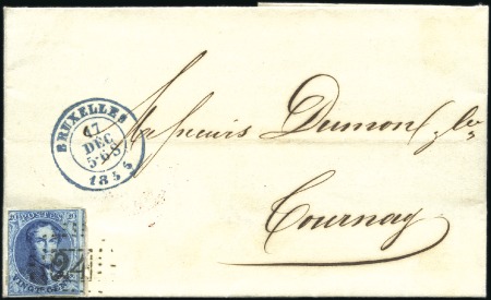 Stamp of Belgium » Belgique. 1851 Médaillons (filigrane sans cadre) - Oblitérations MÉTÉORE 24: 20c bleu, entamé à gauche, oblitératio