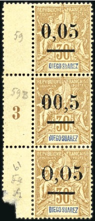 Stamp of Colonies françaises » Madagascar (Poste française) 1902 Diégo-Suarez 0.05 sur 30c en bande de trois a