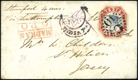 Stamp of India 1856 (May 19) Envelope to JERSEY with 1854 4a red 