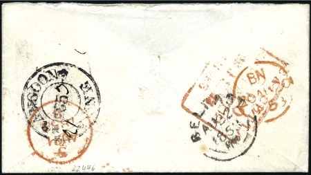 Stamp of Burma 1853 Stampless envelope from Rangoon to Ireland, b