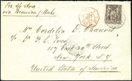 Stamp of Colonies françaises » Madagascar (Poste française) 1892-94, Lettre avec 25c Sage pour les USA, Lettre