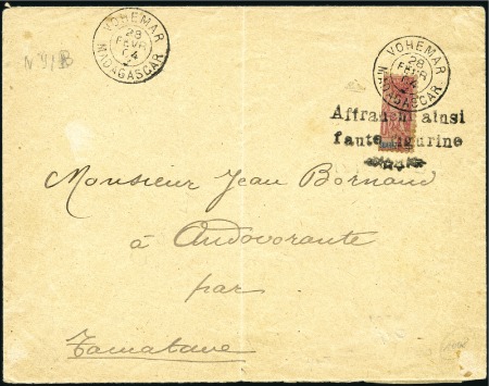 Stamp of Colonies françaises » Madagascar (Poste française) 1904 Env. pour Tamatave avec surcharge deux étoile