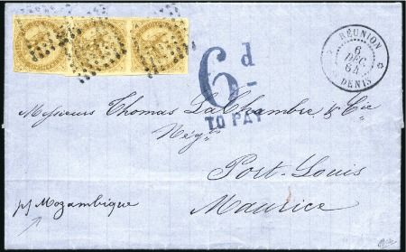 Stamp of Colonies françaises » Réunion 1864 Pli de St Denis 06.12.64 pour l'ile Maurice a