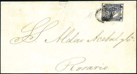 Stamp of Argentina » Buenos Aires 1859 1p blue, clear margins, on 1859 cover to Rosa
