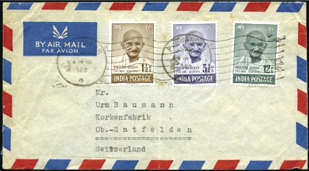 Stamp of India 1948 (Aug 27) Airmail cover to Switzerland with 19
