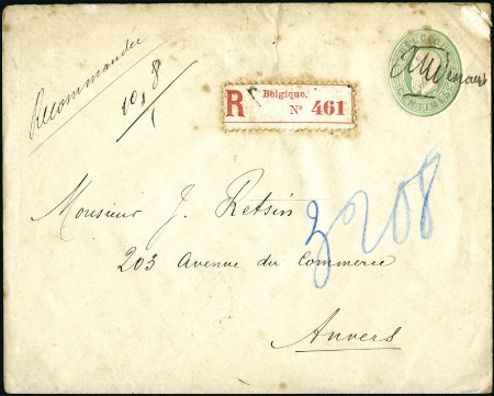 Stamp of Belgium 1884 Enveloppe entier 10c en recommandé pour Anver