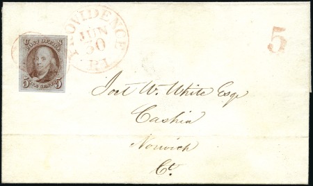 Stamp of United States » 1847 Issue 5c red-brown, good to large even margins, tied PRO