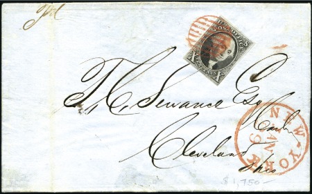 Stamp of United States » 1847 Issue 10c black, just clear to good margins, tied red gr