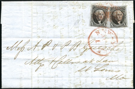 Stamp of United States » 1847 Issue 10c black, two singles, both with good to large ma