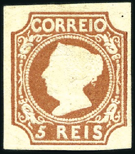 Stamp of Portugal 1853 Queen Maria II, 5r reddish brown, die I, fres