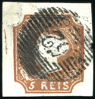 Stamp of Portugal 1853 Queen Maria II, 5r reddish brown, die I, fres