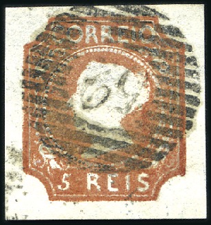 Stamp of Portugal 1853 Queen Maria II, 5r orange-brown, die II, stro