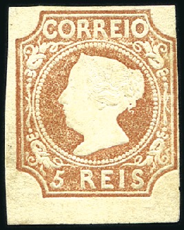 Stamp of Portugal 1853 Queen Maria II, 5r reddish brown, die I, clea