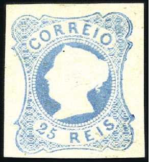 Stamp of Portugal 1853 Queen Maria II, 25r light blue, die I, large 