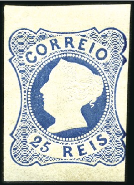 Stamp of Portugal 1853 Queen Maria II, 25r dark blue, die II, just t