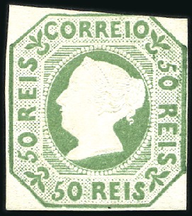 Stamp of Portugal 1853 Queen Maria II, 50r deep yellow-green, just t