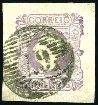 Stamp of Portugal 1853 Queen Maria II, 100r lilac, large margins, ne